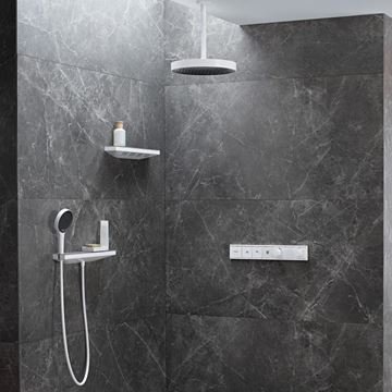 HANSGROHE RAINFINITY nástěnná přípojka hadice Porter 500 s poličkou a držákem sprchy vlevo, chrom/sklo 26843000 Obrázek - fotka