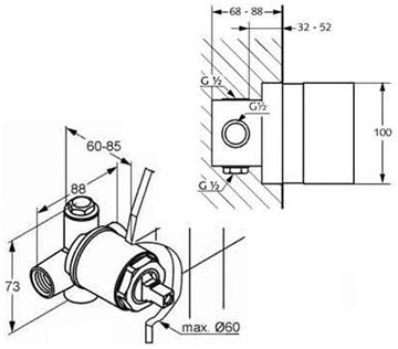 KLUDI podomítkové těleso DN15 38826N Technický nákres
