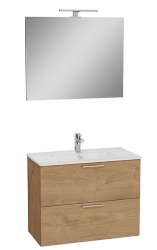 EASY PLUS skříňka s umyvadlem 79x39,5x61 cm, 2 zásuvky, se zrcadlem a s osvětlením, zlatý dub 67093 Obrázek - Hlavní obrázek