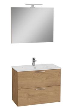 EASY PLUS skříňka s umyvadlem 79x39,5x61 cm, 2 zásuvky, se zrcadlem a s osvětlením, zlatý dub