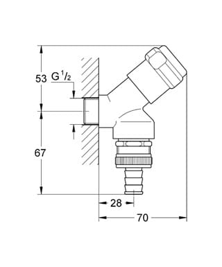 GROHE EGGEMANN pračkový ventil 1/2"x3/4", chrom 41190000 Technický nákres