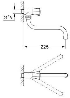 GROHE COSTA L umyvadlová nástěnná baterie pro jednu vodu, chrom 30484001 Technický nákres