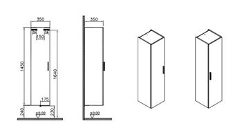 EASY PLUS nízká skříňka 35x35x145 cm, 1 dvířka, antracit 66167 Technický nákres
