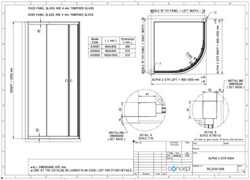 CONCEPT 100 BLACK EDITION sprchový kout 90x90 cm, R500, posuvné dveře, černá/sklo čiré PTA20612.123.322 Technický nákres