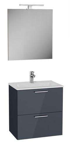 EASY PLUS skříňka s umyvadlem 79x39,5x61 cm, 2 zásuvky, se zrcadlem a s osvětlením, antracit 75100 Obrázek - Hlavní obrázek