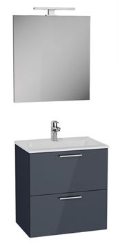 EASY PLUS skříňka s umyvadlem 79x39,5x61 cm, 2 zásuvky, se zrcadlem a s osvětlením, antracit
