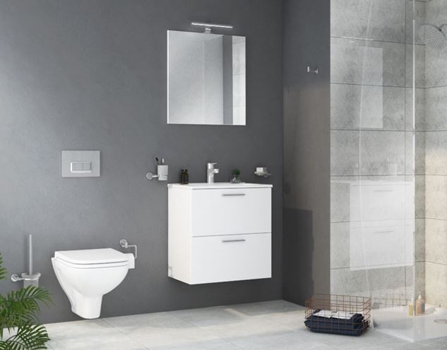 EASY PLUS skříňka s umyvadlem 59x39x61 cm, 2 zásuvky, se zrcadlem a s osvětlením, bílá 75021 Obrázek - fotka