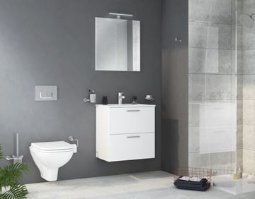 EASY PLUS skříňka s umyvadlem 59x39x61 cm, 2 zásuvky, se zrcadlem a s osvětlením, bílá 75021 Obrázek - fotka
