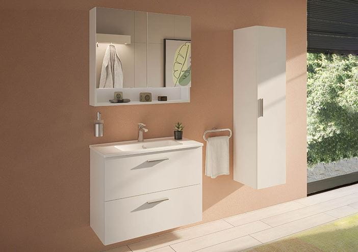 EASY PLUS skříňka s umyvadlem 79x39,5x61 cm, 2 zásuvky, se zrcadlem a s osvětlením, bílá 75024 Obrázek - fotka