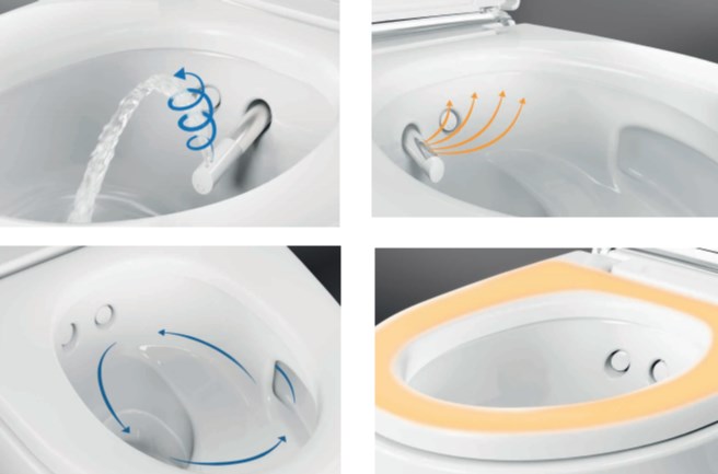 GEBERIT AQUACLEAN MERA COMFORT závěsné WC s bidetovým sedátkem, SoftClosing, TurboFlush, KeraTect, bílá/chrom 146.212.21.1 Obrázek - fotka