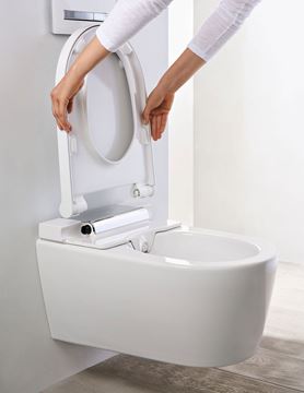 GEBERIT AQUACLEAN SELA závěsné WC s bidetovým sedátkem, SoftOpening, TurboFlush, KeraTect, bílá/chrom 146.222.21.1 Obrázek - fotka