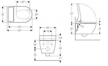 GEBERIT AQUACLEAN TUMA COMFORT závěsné WC s bidetovým sedátkem, SoftOpening, Rimless, KeraTect 146.292.11.1 Technický nákres