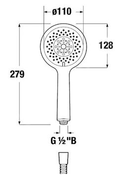 JIKA CUBITO-N sprchová souprava 3-dílná, ruční sprcha pr. 130 mm, 4 proudy, hadice, držák, chrom H3651X00043621 Technický nákres