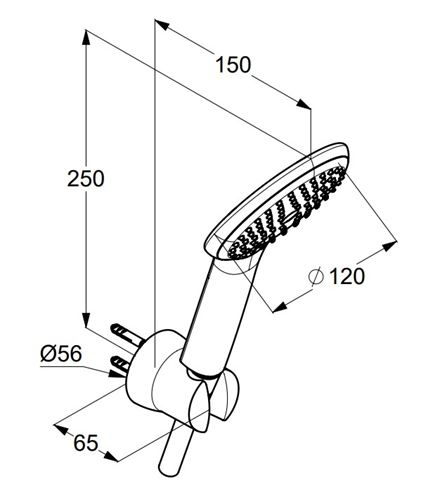 KLUDI FRESHLINE 1S sprchová souprava 3-dílná, ruční sprcha pr. 120 mm, hadice, držák, bílá/chrom 6785091-00 Technický nákres