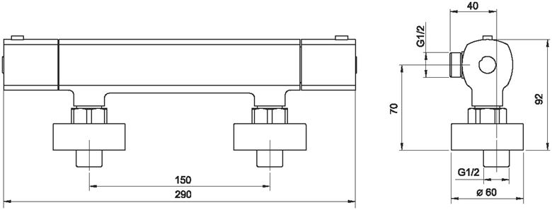 NOVASERVIS METALIA 58 sprchová nástěnná termostatická baterie, chrom 58960/1,0 Technický nákres