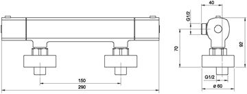 NOVASERVIS METALIA 58 sprchová nástěnná termostatická baterie, chrom 58960/1,0 Technický nákres