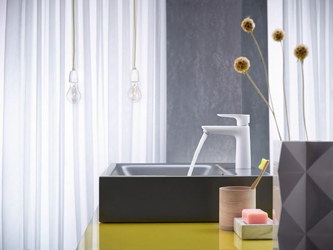 HANSGROHE TALIS E umyvadlová stojánková baterie, s odtokovou soupravou, EcoSmart, matná bílá 71710700 Obrázek - fotka