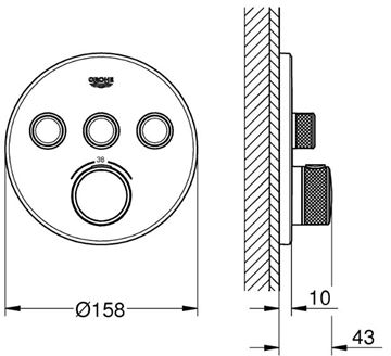 GROHE GROHTHERM SMARTCONTROL podomítková termostatická baterie, pro 3 spotřebiče, Water Saving, chrom 29121000 Technický nákres
