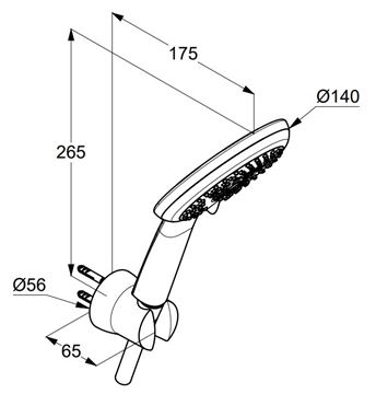 KLUDI FRESHLINE 3S sprchová souprava 3-dílná, ruční sprcha pr. 140 mm, 3 proudy, hadice, držák, chrom 6795005-00 Technický nákres