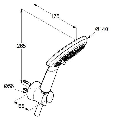 KLUDI FRESHLINE 3S sprchová souprava 3-dílná, ruční sprcha pr. 140 mm, 3 proudy, hadice, držák, chrom 6795005-00 Technický nákres
