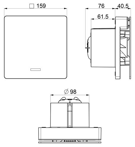 CONCEPT SILENZIO 100 VK axiální ventilátor 100 mm, nástěnný/stropní 11236 Technický nákres