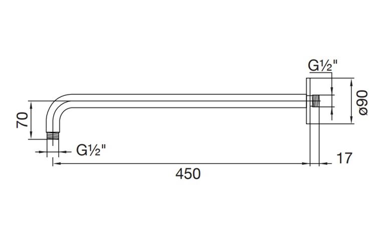 STEINBERG 100 sprchové rameno 450 mm, nástěnné, chrom 100 7910 Technický nákres