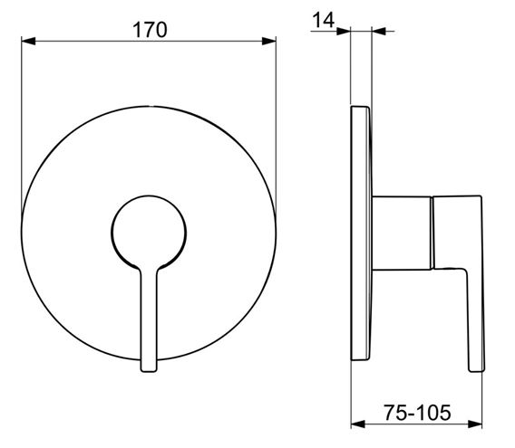 HANSA VANTIS sprchová baterie, podomítková, páková, vrchní díl, chrom 82619067 Technický nákres