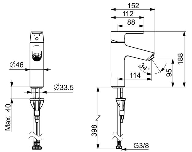 HANSA VANTIS XL umyvadlová stojánková baterie, chrom 52372263 Technický nákres