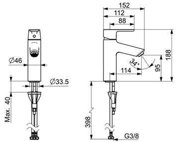 HANSA VANTIS XL umyvadlová stojánková baterie, chrom 52372263 Technický nákres
