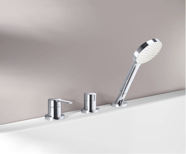 HANSA VANTIS STYLE baterie na okraj vany, 3-otvorová, s přepínačem, se sprchovou soupravou, chrom 54709007 Obrázek - fotka