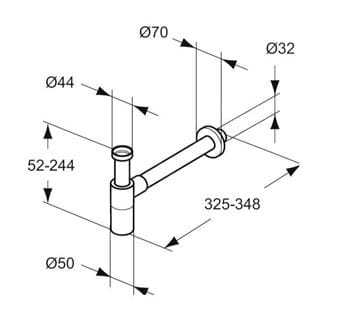 IDEAL STANDARD designový sifon k umyvadlu DN32, s převlečnou maticí 5/4, černá T4441XG Technický nákres