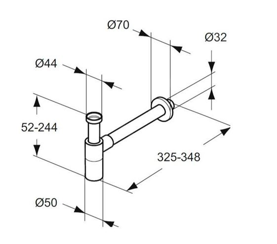 IDEAL STANDARD designový sifon k umyvadlu DN32, s převlečnou maticí 5/4, černá T4441XG Technický nákres