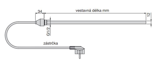 ZEHNDER IHE topná tyč 600W elektrická, bílá 858161 Technický nákres