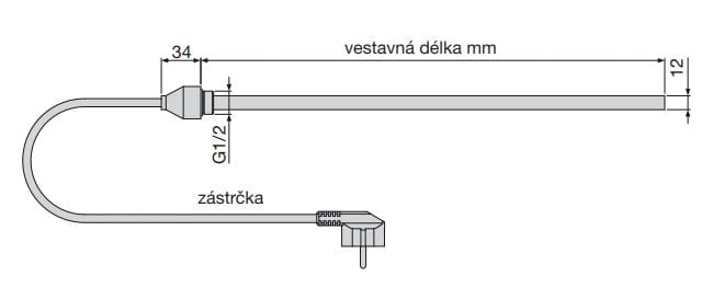 ZEHNDER IHE topná tyč 300W elektrická, bílá 858151 Technický nákres