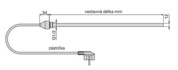 ZEHNDER IHE topná tyč 300W elektrická, bílá 858151 Technický nákres