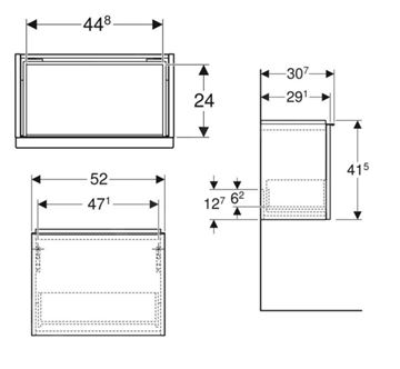 GEBERIT ICON skříňka pod umývátko 52x30,7x41,5 cm, 1 zásuvka, lesklá bílá 502.302.01.1 Technický nákres