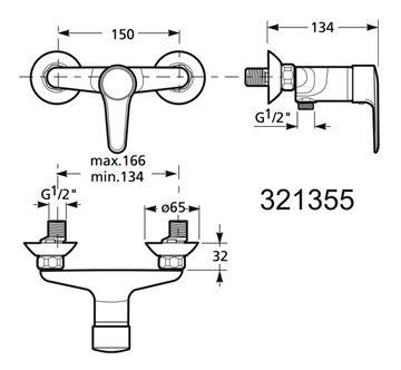 JIKA NANTES sprchová nástěnná baterie, chrom H3311K70044001 Technický nákres