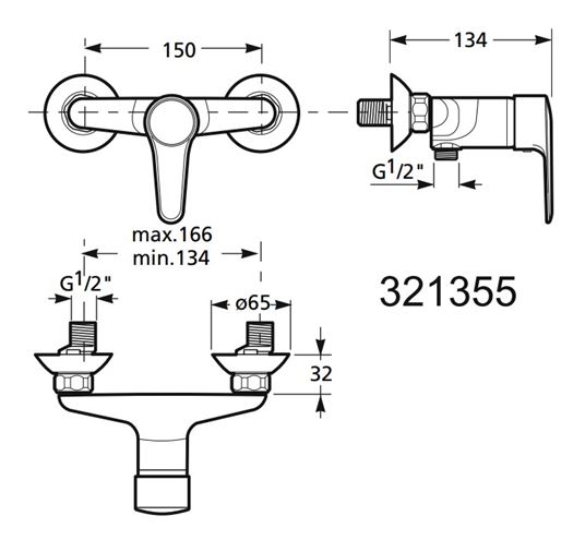 JIKA NANTES sprchová nástěnná baterie, chrom H3311K70044001 Technický nákres