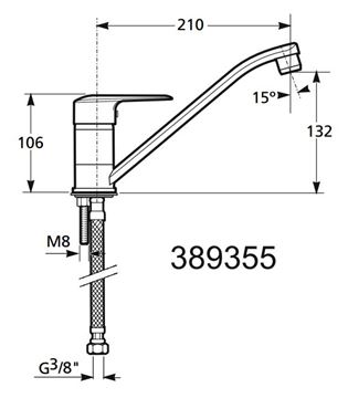 JIKA NANTES dřezová baterie, chrom H3511K10042301 Technický nákres