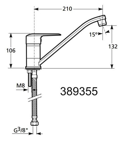 JIKA NANTES dřezová baterie, chrom H3511K10042301 Technický nákres