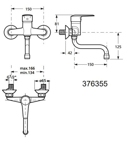 JIKA NANTES dřezová nástěnná baterie, chrom H3111K70042201 Technický nákres