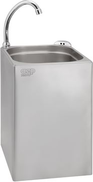 AZP BRNO umyvadlo na podlahu 26,5 cm, se senzorovou termostatickou baterií, napájení ze sítě, nerez