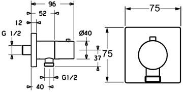 HANSA připojovací koleno 75x75mm, nástěnné, s integrovaným uzavíráním, chrom 51570172 Technický nákres