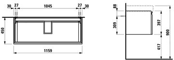 LAUFEN PRO S skříňka pod umyvadlo 115,9x45x39,7 cm, 1 zásuvka, lesklá bílá H4835620964751 Technický nákres