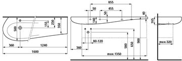 LAUFEN ILBAGNOALESSI ONE umyvadlo 160 cm, s přepadem, LCC H8149714001091 Technický nákres