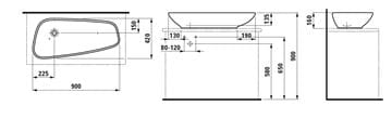 LAUFEN PALOMBA COLLECTION umyvadlová mísa 90 cm, bez přepadu H8168010001121 Technický nákres