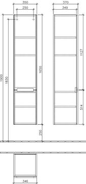 VILLEROY & BOCH SUBWAY 2.0 vysoká skříňka 35x37x165 cm, panty vpravo, Glossy Grey A71010FP Technický nákres