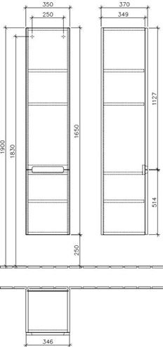 VILLEROY & BOCH SUBWAY 2.0 vysoká skříňka 35x37x165 cm, panty vpravo, Glossy Grey A71010FP Technický nákres