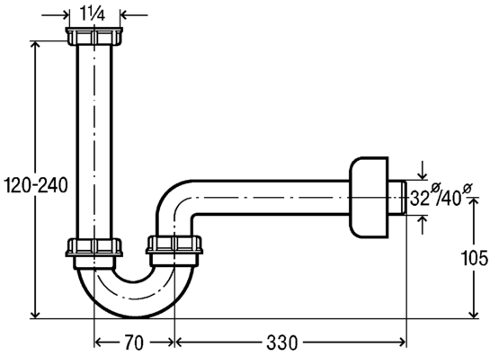 VIEGA 5536 bidetový sifon DN40, s převlečnou maticí 5/4 406486 Technický nákres