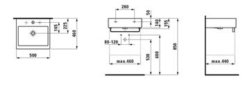 LAUFEN LIVING CITY umyvadlo 50 cm, s přepadem H8174310001091 Technický nákres